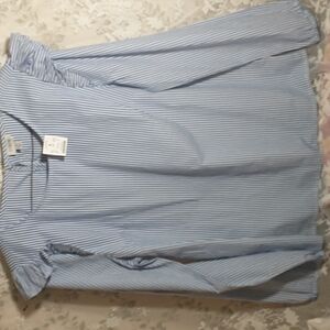 NWT J. Crew blue white stripe pull on top round neck 16" sleeve size small